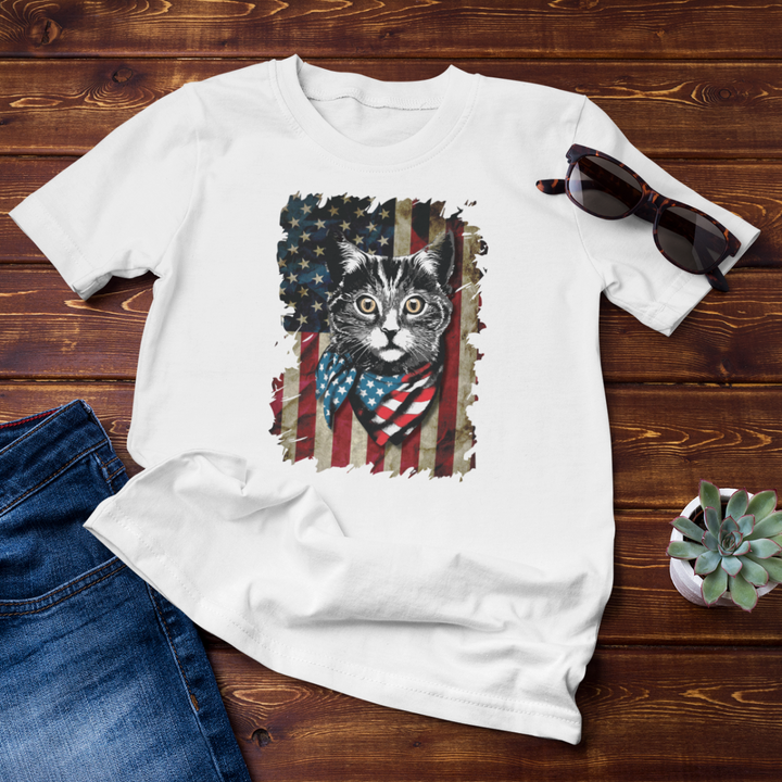 Cat American Flag 100% Cotton T-shirt