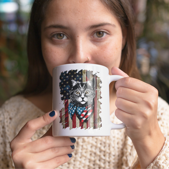 Cat American Flag Cat Mug