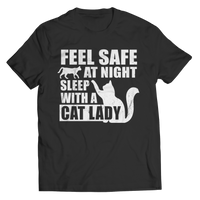 Feel Safe At Night Sleep With A Cat Lady Shirts and Hoodies