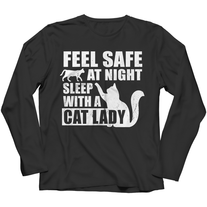 Feel Safe At Night Sleep With A Cat Lady Shirts and Hoodies